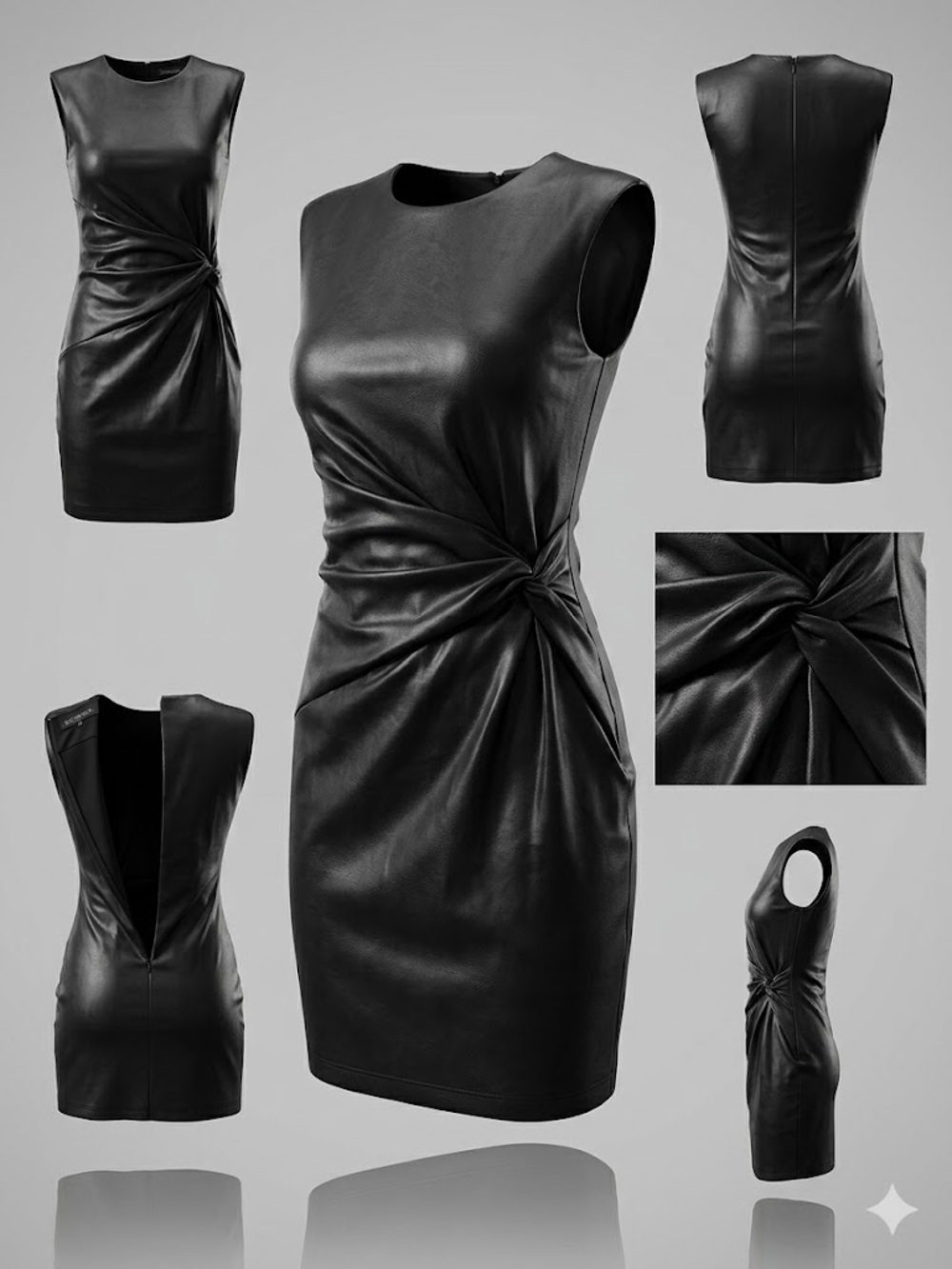Dynamite Black Faux Leather Mini Dress Ruched Bodycon Sleeveless Size S - Picture 1 of 9